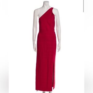 Herve Leger One-Shoulder Red Maxi Dress